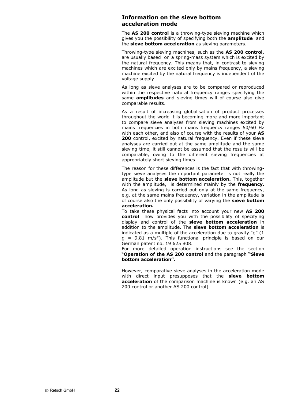 Information on the sieve bottom acceleration mode | Retsch AS 200 control - natural frequency User Manual | Page 22 / 32