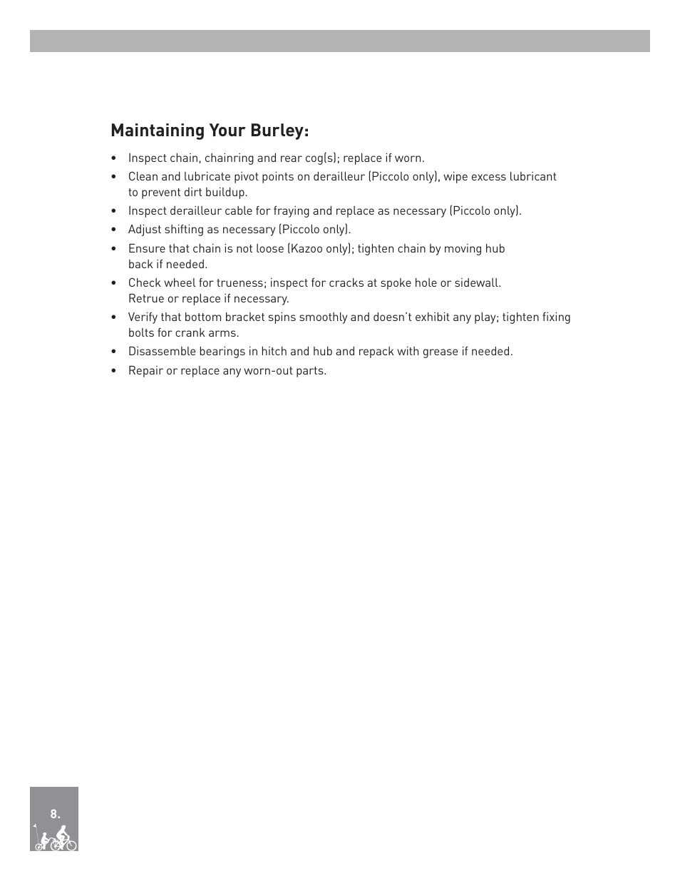 Maintaining your burley | Burley Kazoo User Manual | Page 10 / 12