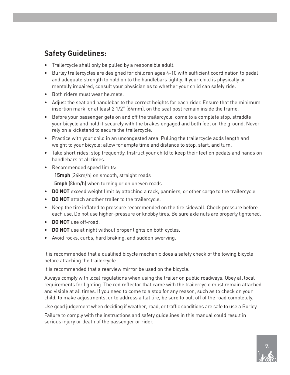 Safety guidelines | Burley Kazoo User Manual | Page 9 / 12