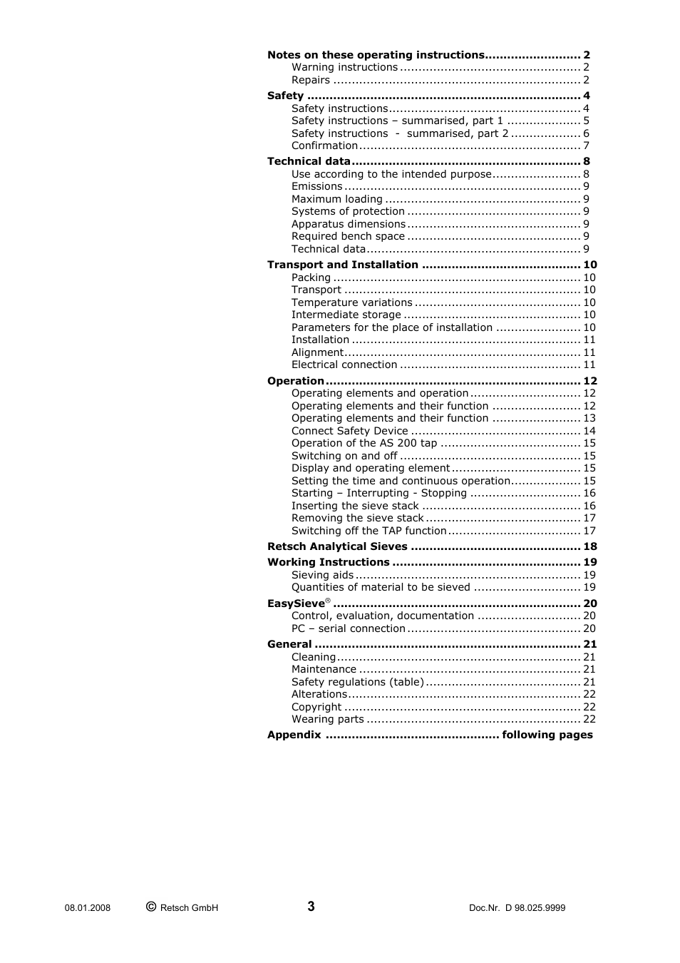 Retsch AS 200 tap 30.025.0001 User Manual | Page 3 / 28