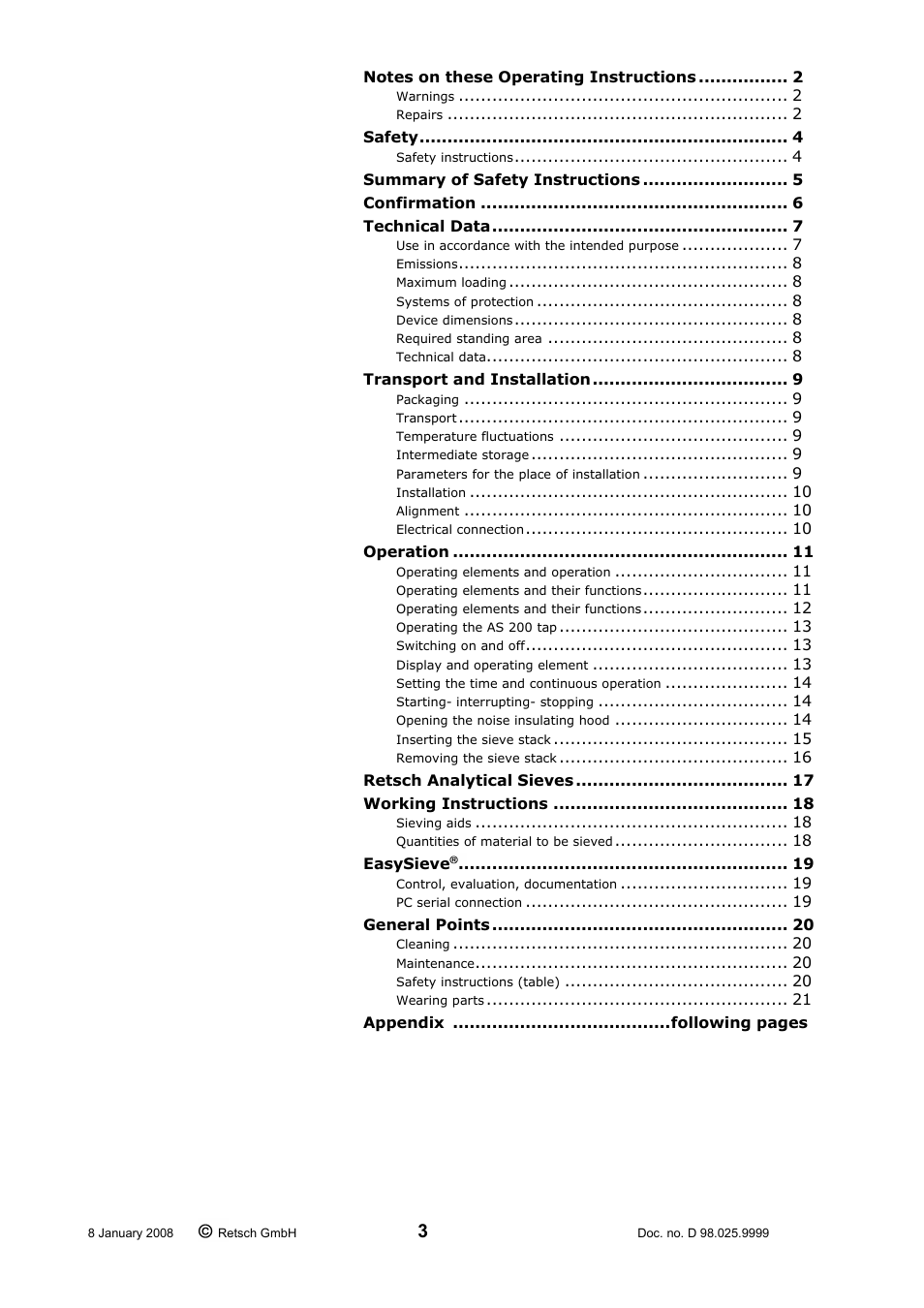 Retsch AS 200 tap 30.025.1001 User Manual | Page 3 / 28
