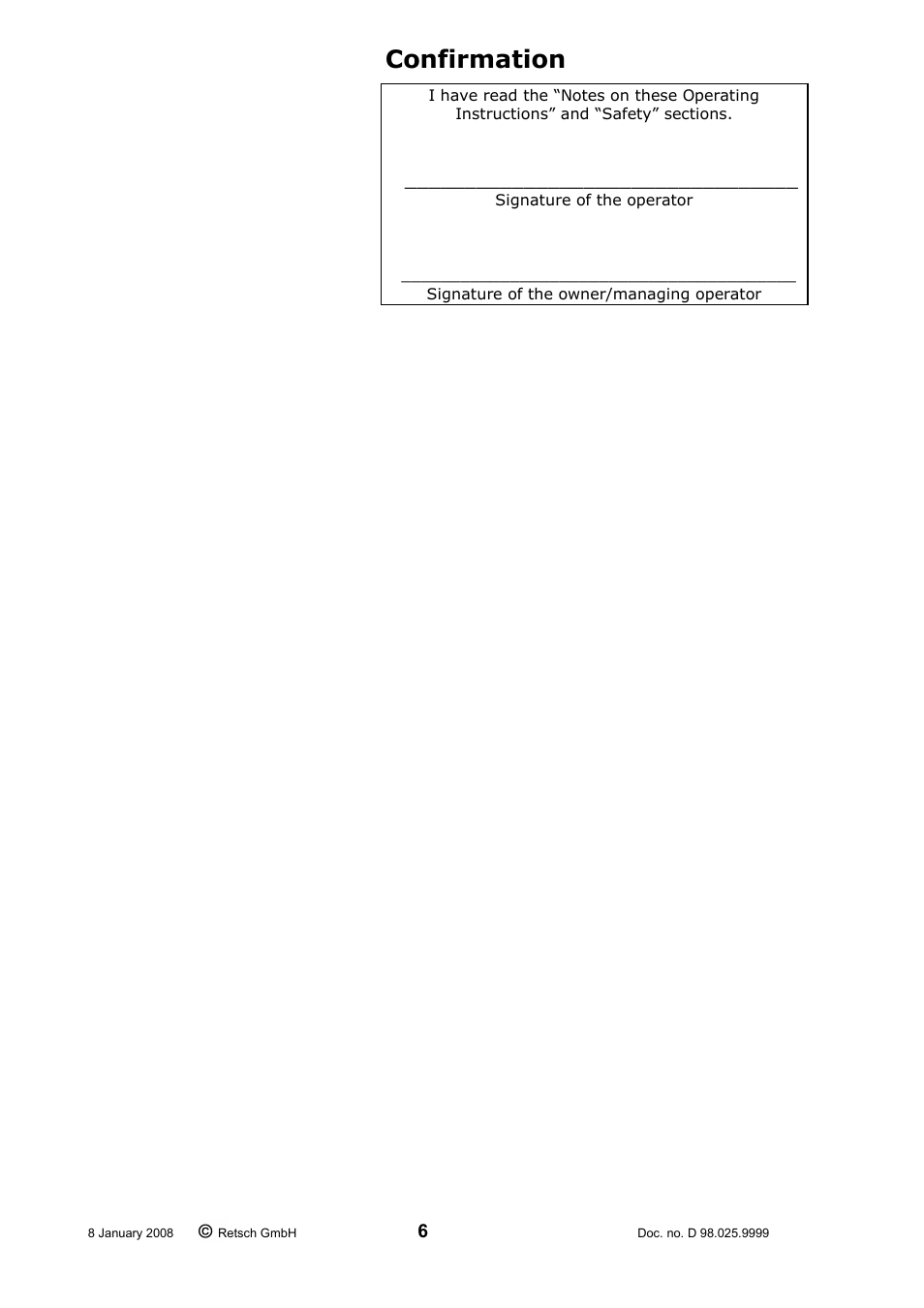 Confirmation | Retsch AS 200 tap 30.025.1001 User Manual | Page 6 / 28