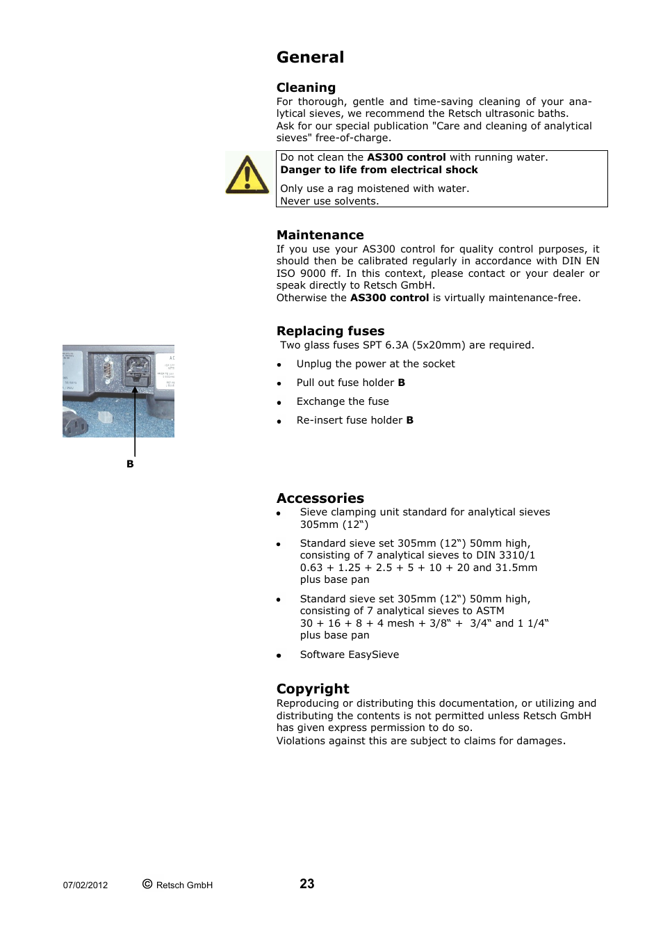 General, Accessories, Copyright | Retsch AS 300 User Manual | Page 23 / 32