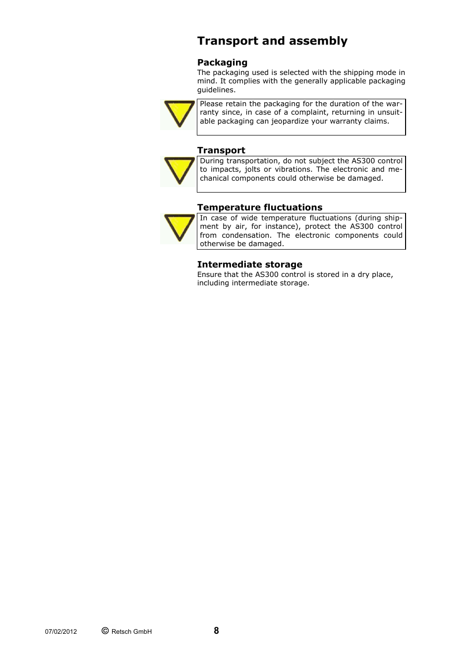 Transport and assembly | Retsch AS 300 User Manual | Page 8 / 32