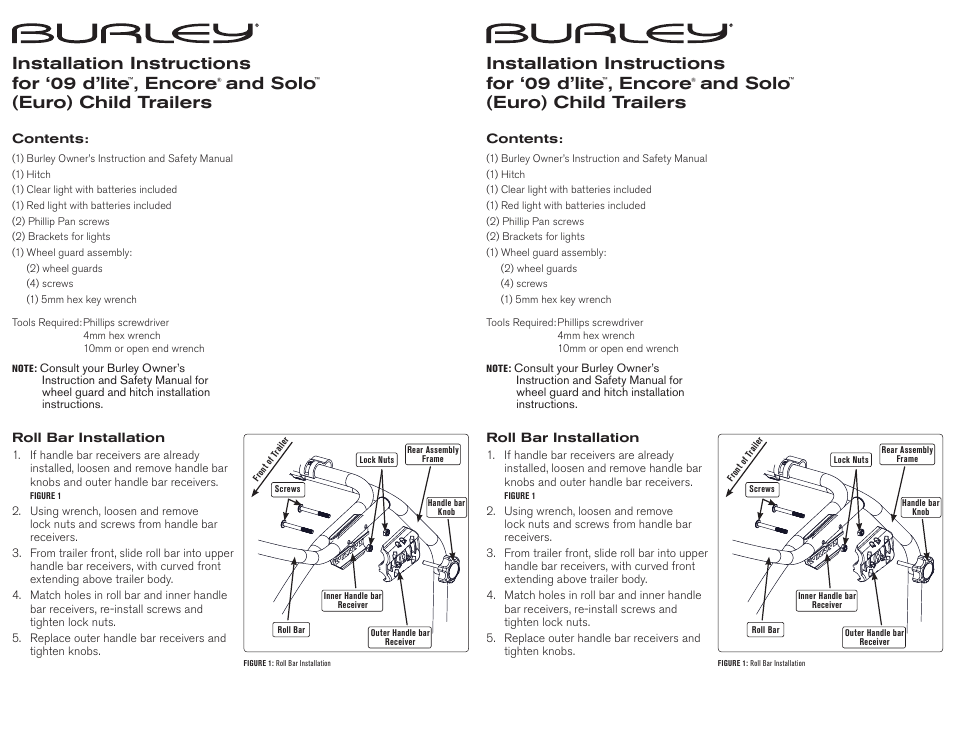 Burley 09 Encore User Manual | 2 pages