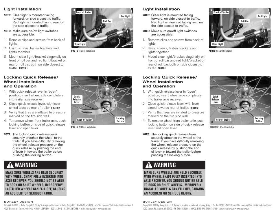 Warning | Burley 09 Encore User Manual | Page 2 / 2