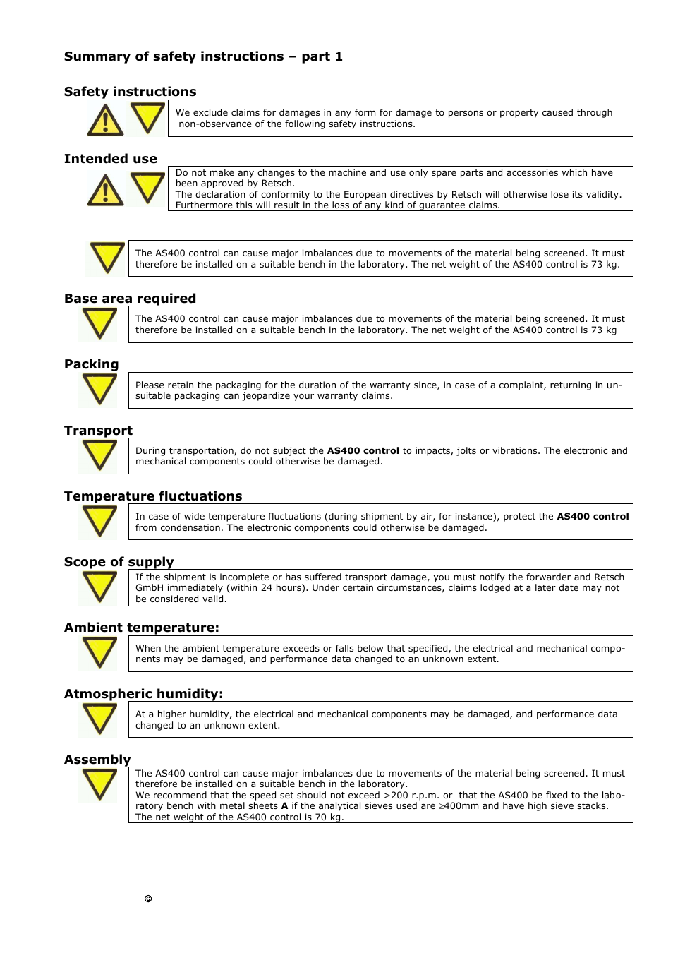 Summary of safety instructions, Part 1 | Retsch AS 400 User Manual | Page 5 / 32