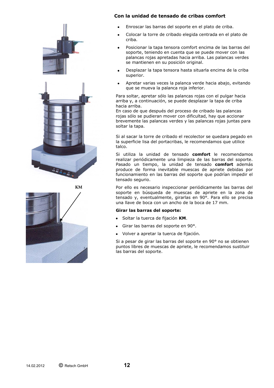 Con la unidad de tensado de cribas comfort | Retsch AS 400 User Manual | Page 12 / 28