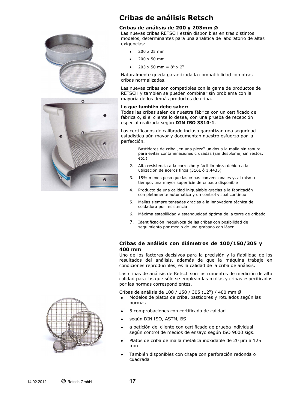 Cribas de análisis retsch | Retsch AS 400 User Manual | Page 17 / 28