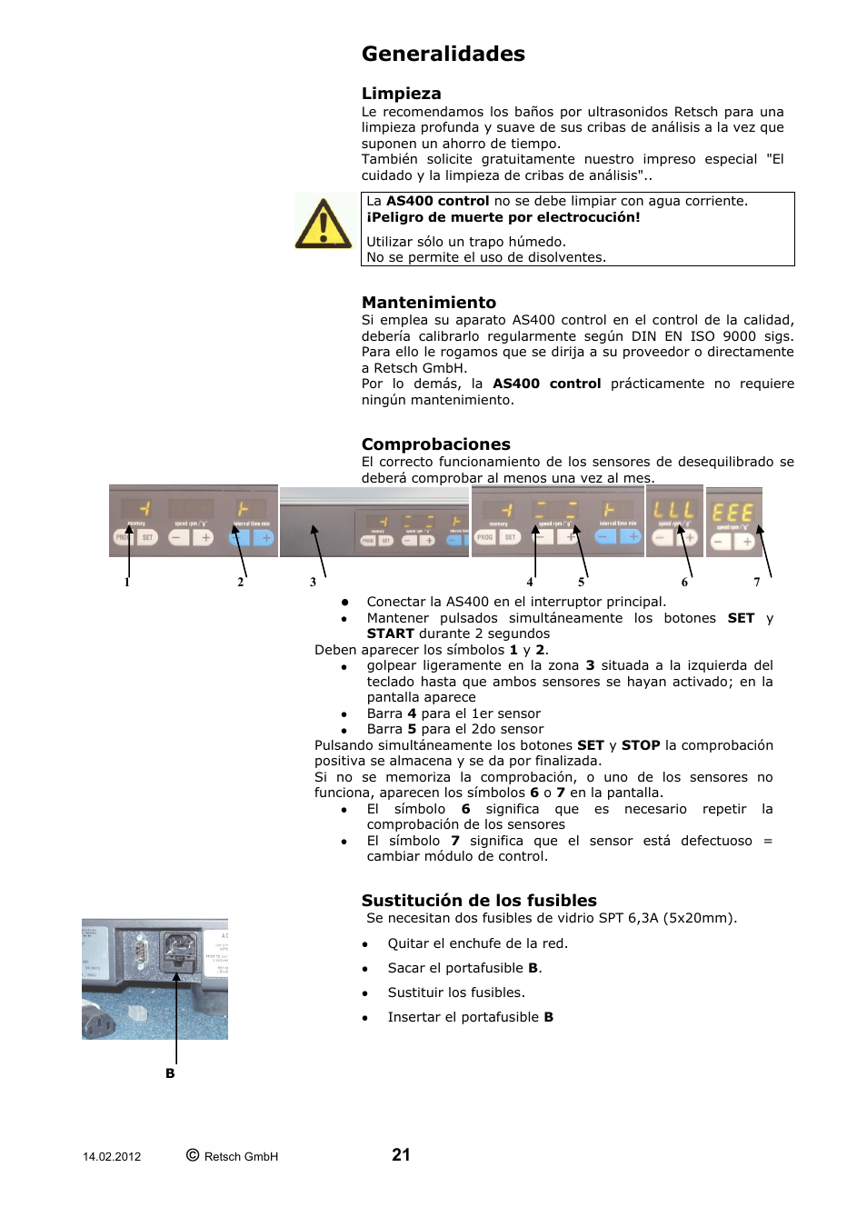 Generalidades | Retsch AS 400 User Manual | Page 21 / 28