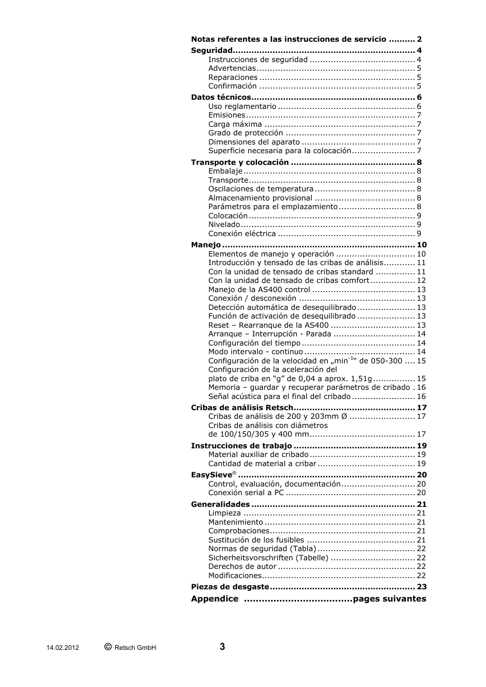 Retsch AS 400 User Manual | Page 3 / 28