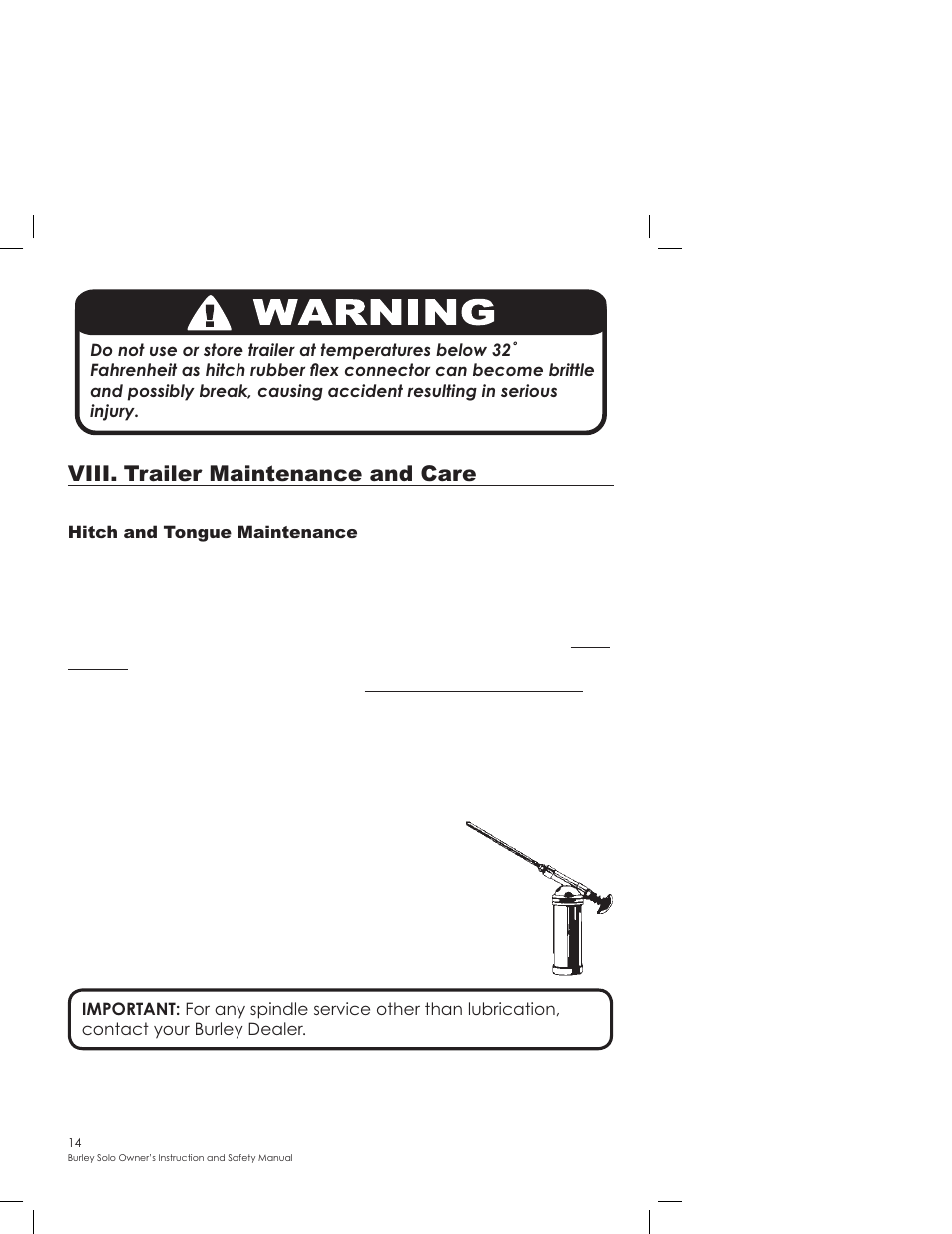 Viii. trailer main te nance and care | Burley SOLO User Manual | Page 14 / 24