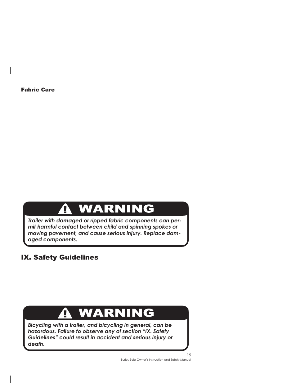 Ix. safety guidelines | Burley SOLO User Manual | Page 15 / 24