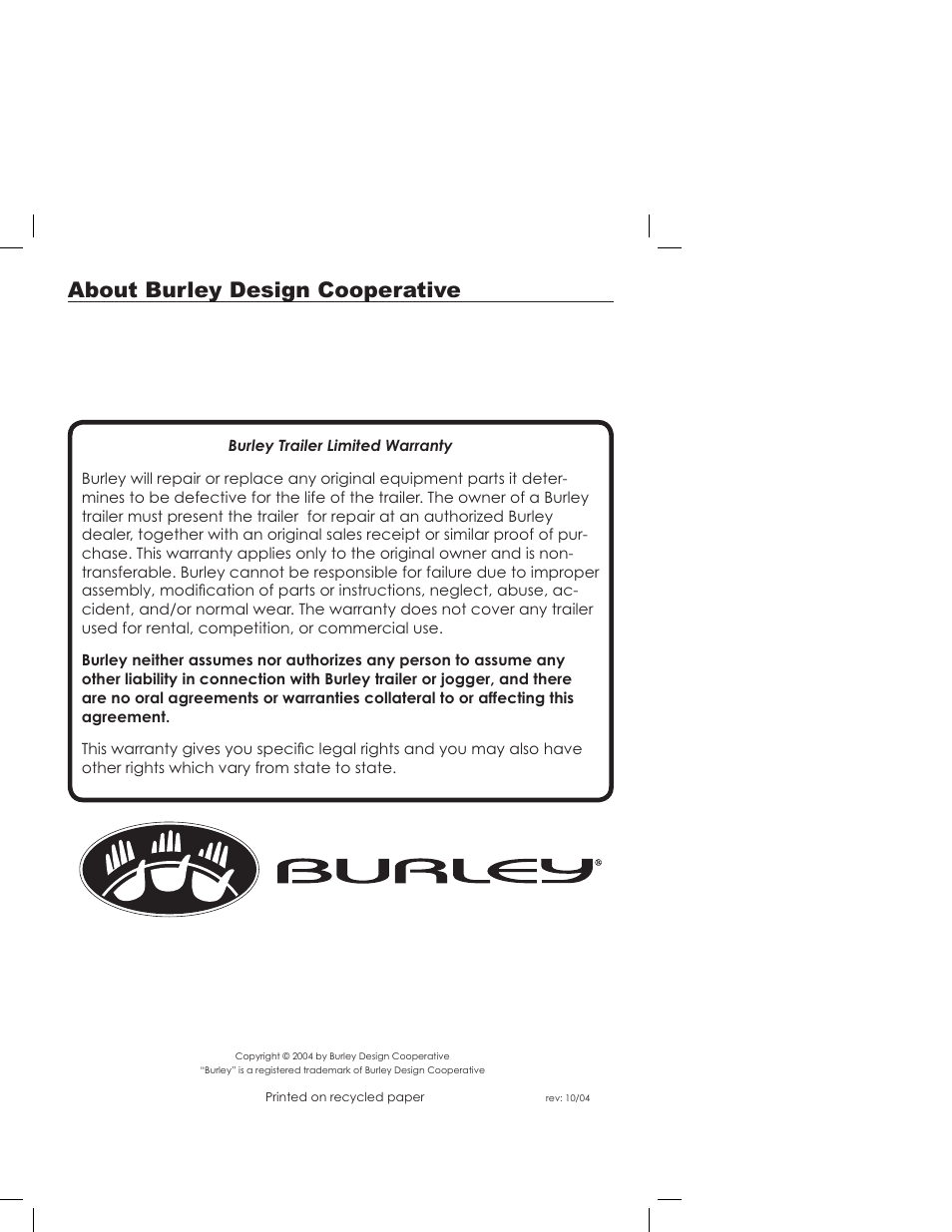 About burley design cooperative | Burley SOLO User Manual | Page 24 / 24