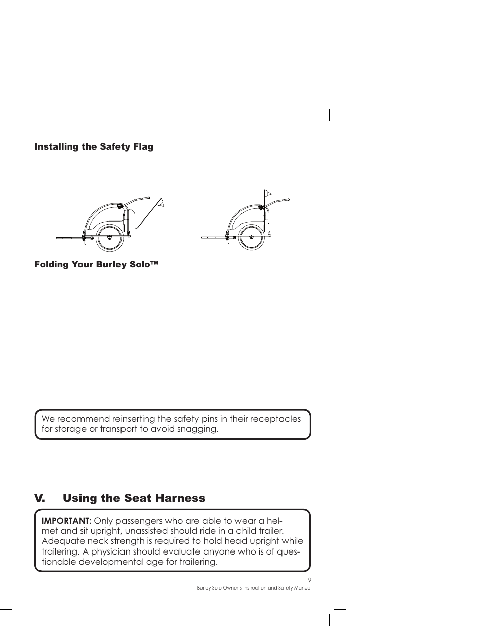 V. using the seat harness | Burley SOLO User Manual | Page 9 / 24