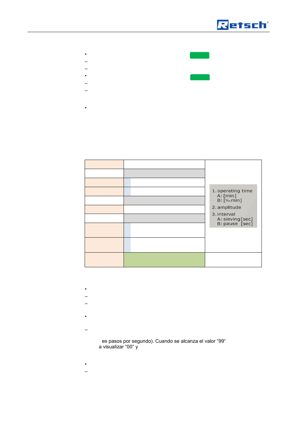 2 interrupción / función de pausa, 3 parada / función de standby, 9 configuración de los valores de tamizado | 1 tiempo de tamizado en minutos, 2 tiempo de tamizado en segundos, Manejo del aparato | Retsch AS 450 basic User Manual | Page 26 / 40