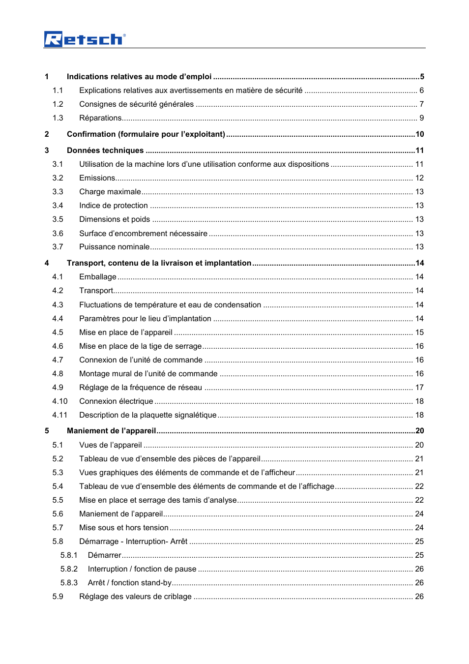 Retsch AS 450 basic User Manual | Page 3 / 44