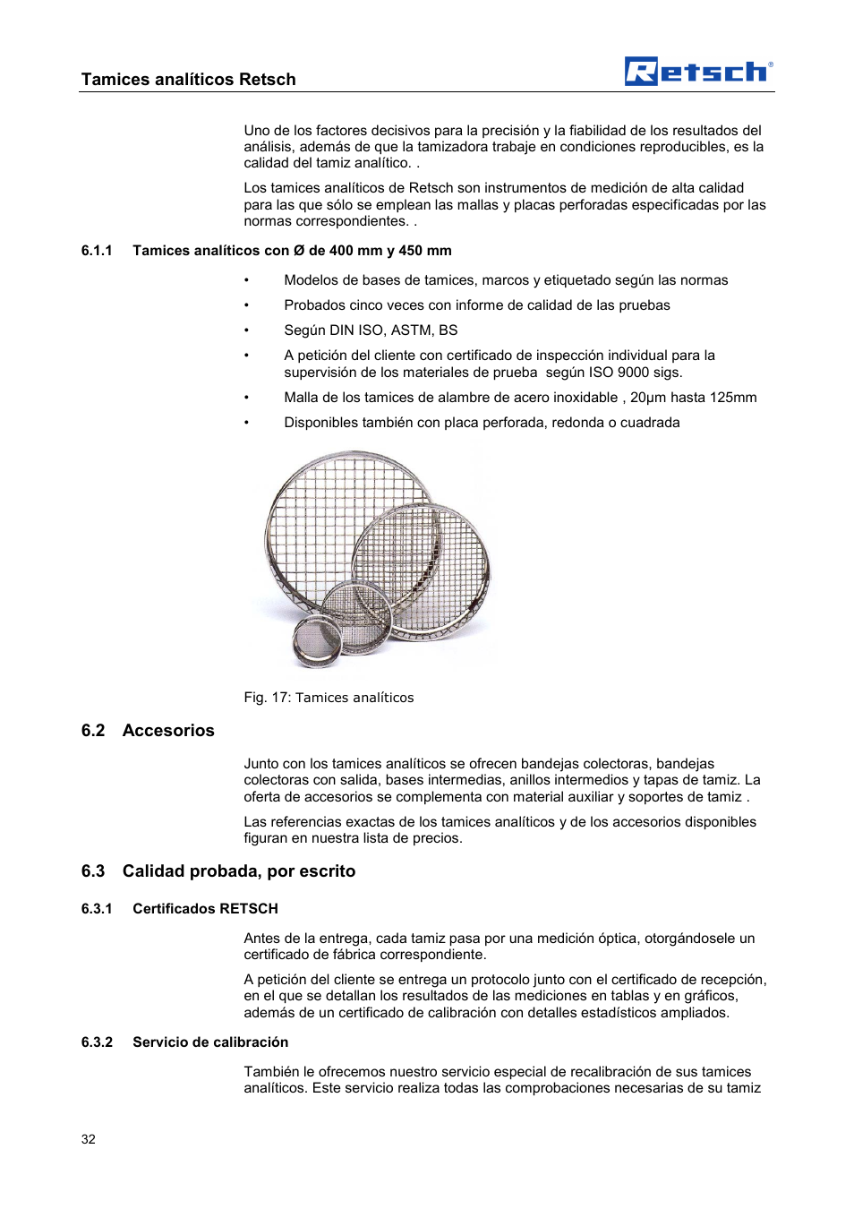 Tamices analíticos retsch, 2 accesorios, 3 calidad probada, por escrito | Retsch AS 450 control User Manual | Page 32 / 52