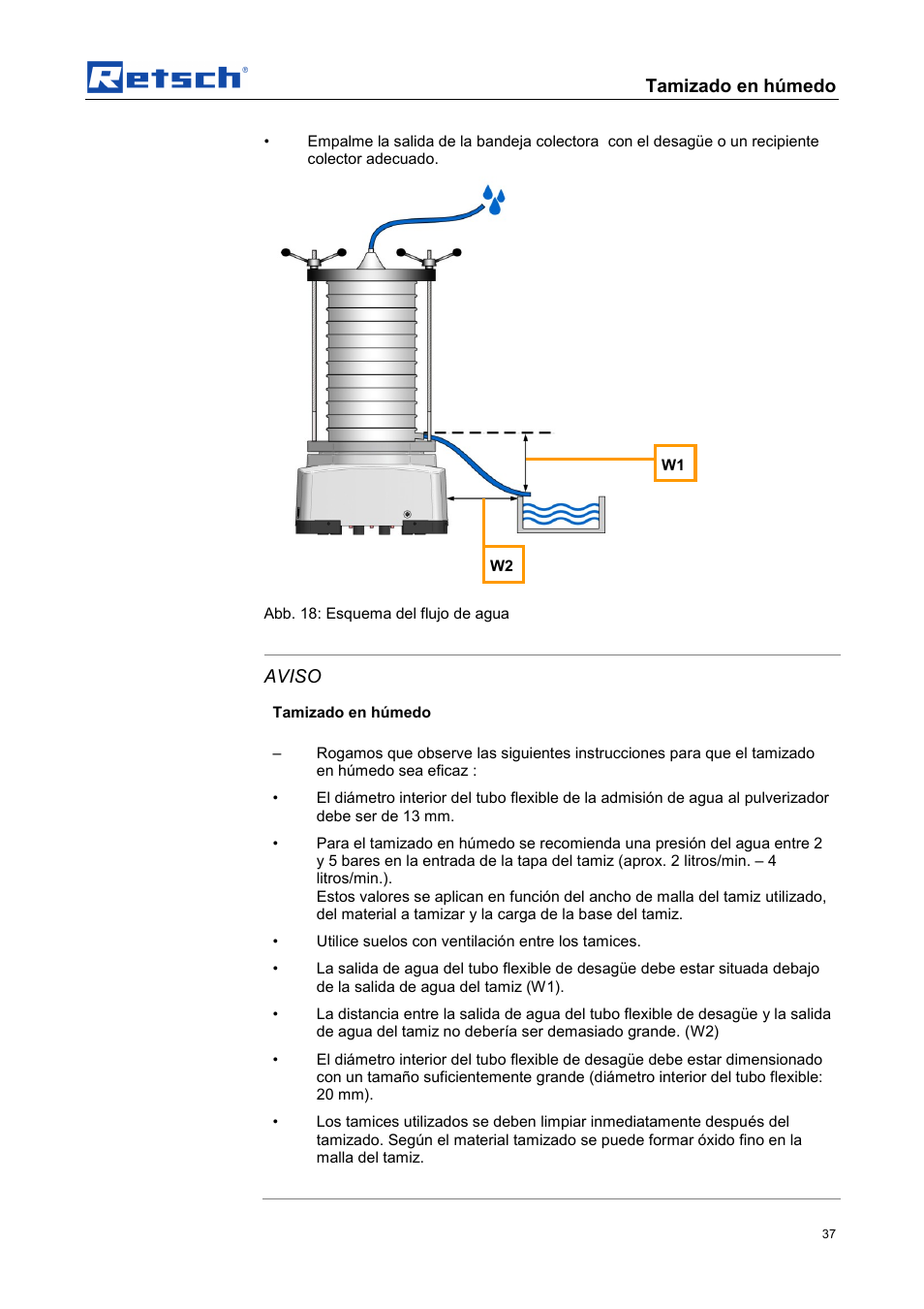 Tamizado en húmedo, Aviso | Retsch AS 450 control User Manual | Page 37 / 52