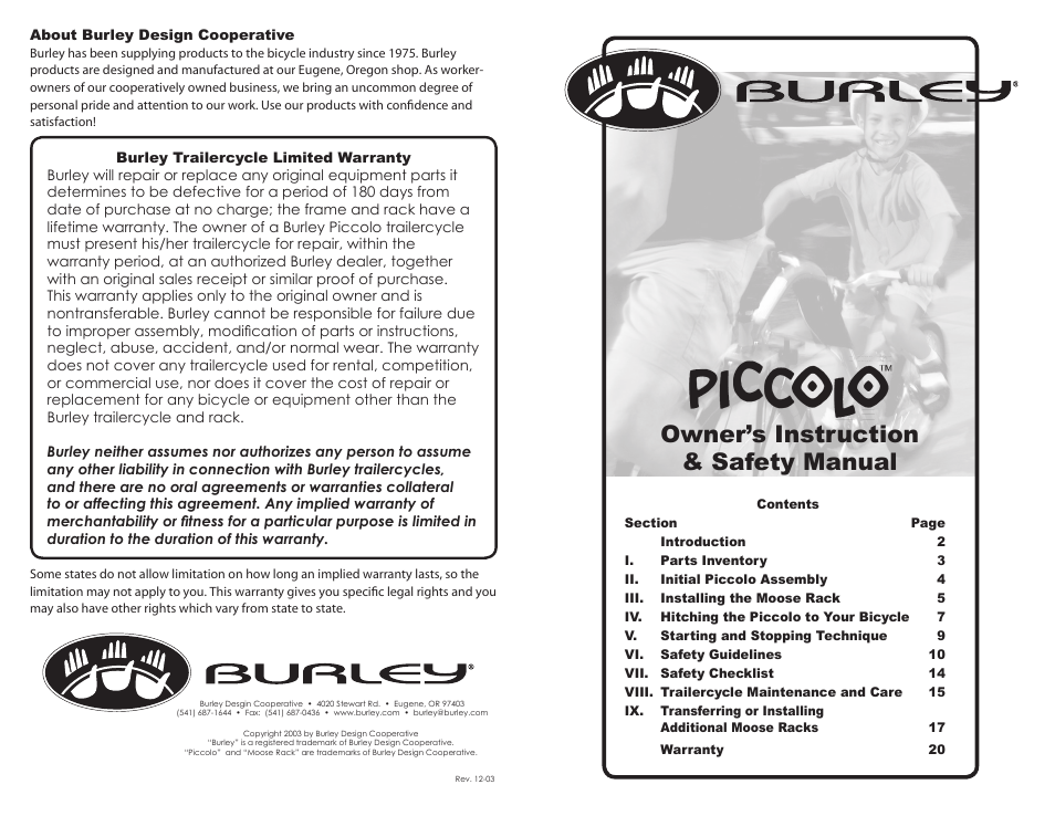 Burley Piccolo User Manual | 10 pages