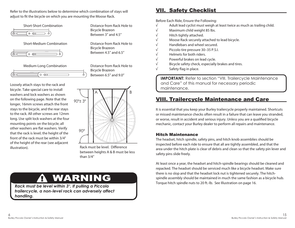 Vii. safety checklist, Viii. trailercycle maintenance and care | Burley Piccolo User Manual | Page 6 / 10