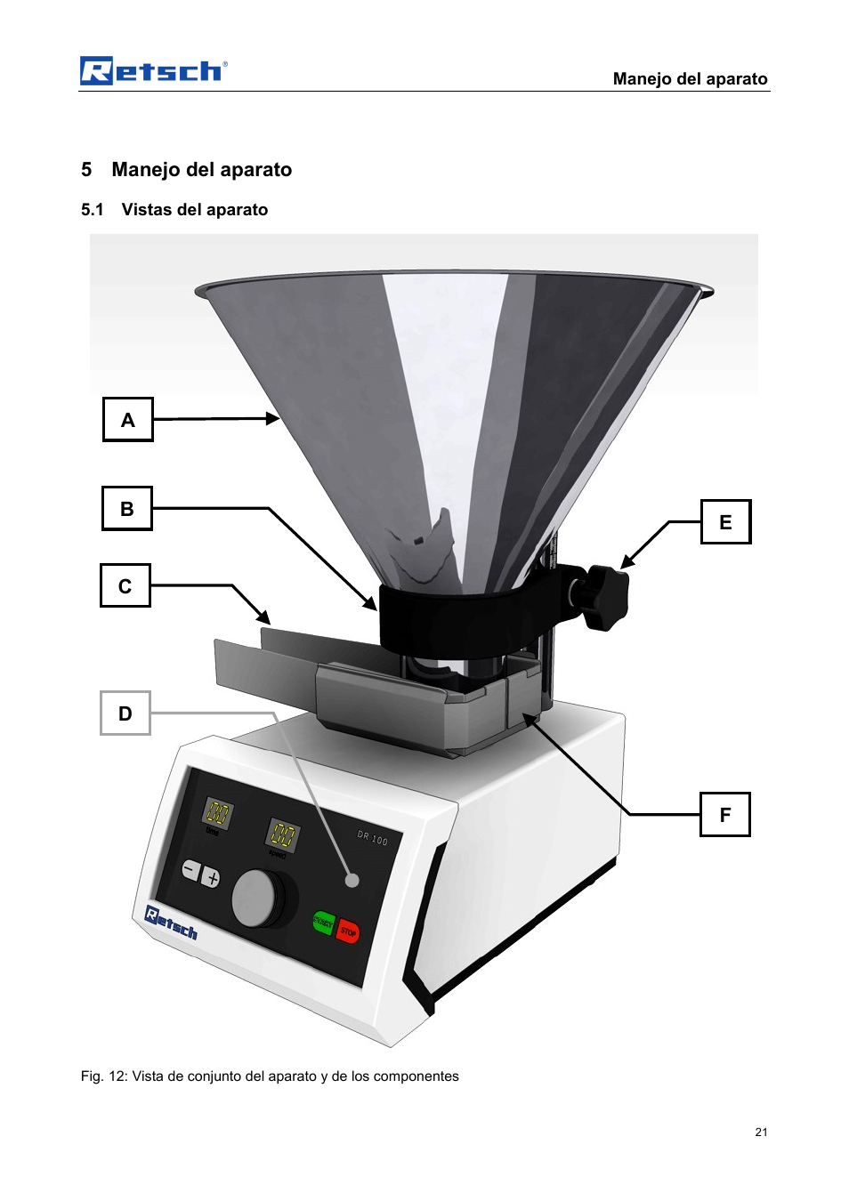 5 manejo del aparato | Retsch DR 100 User Manual | Page 21 / 40
