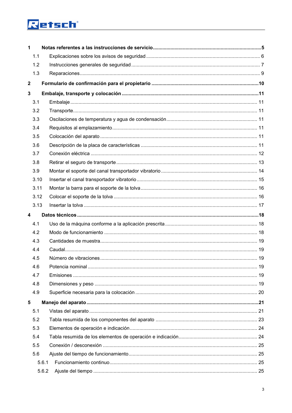 Retsch DR 100 User Manual | Page 3 / 40