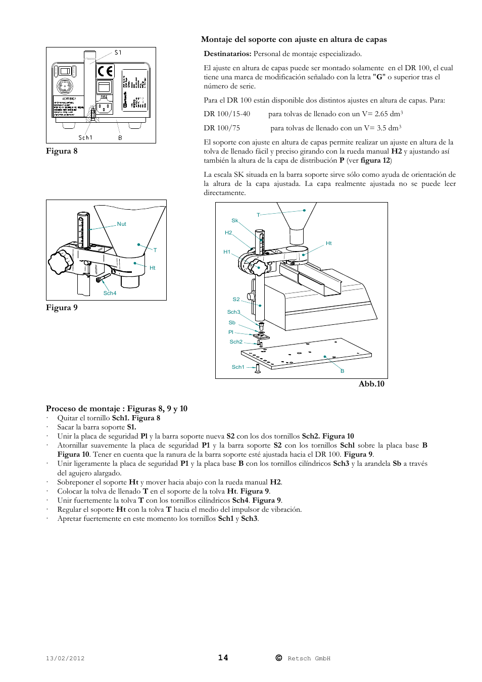 Montaje del soporte con ajuste en altura de capas, Figura 8, Figura 9 | Retsch DR 100 User Manual | Page 14 / 28