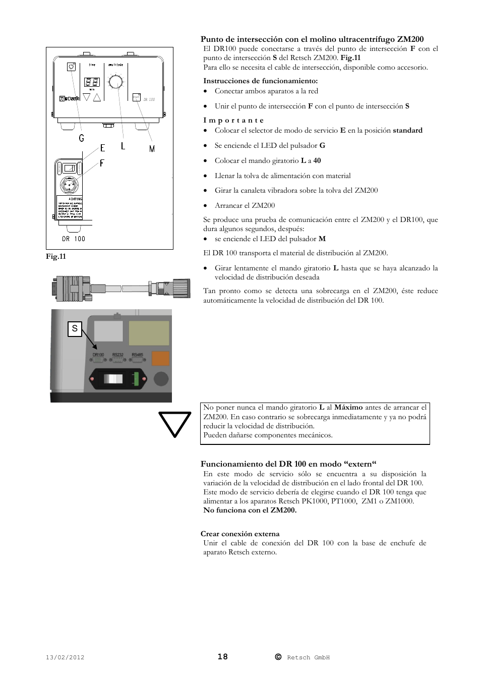 Funcionamiento del dr 100 en modo “extern | Retsch DR 100 User Manual | Page 18 / 28