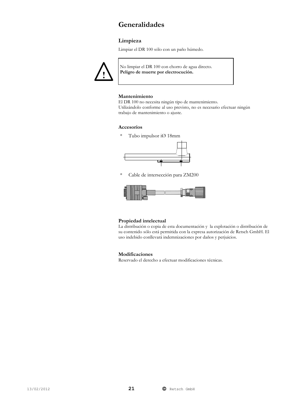 Generalidades | Retsch DR 100 User Manual | Page 21 / 28