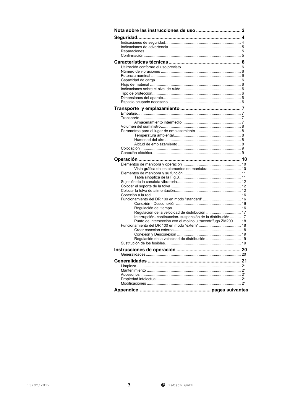 Retsch DR 100 User Manual | Page 3 / 28