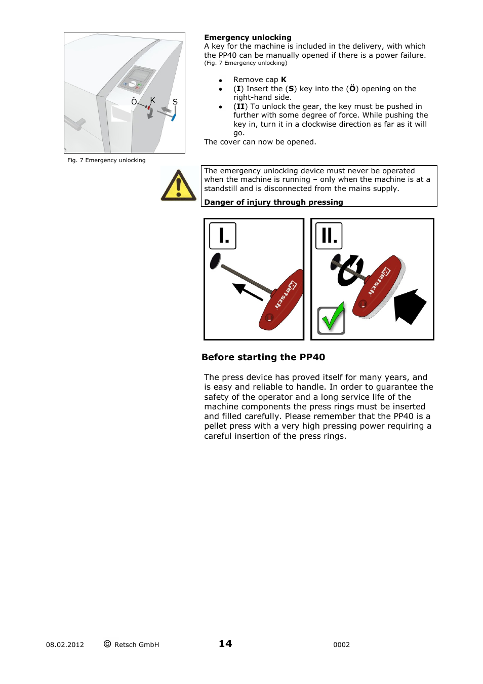 Before starting the pp40 | Retsch PP 40 User Manual | Page 14 / 28