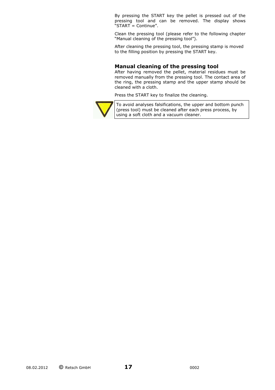 Manual cleaning of the pressing tool | Retsch PP 40 User Manual | Page 17 / 28