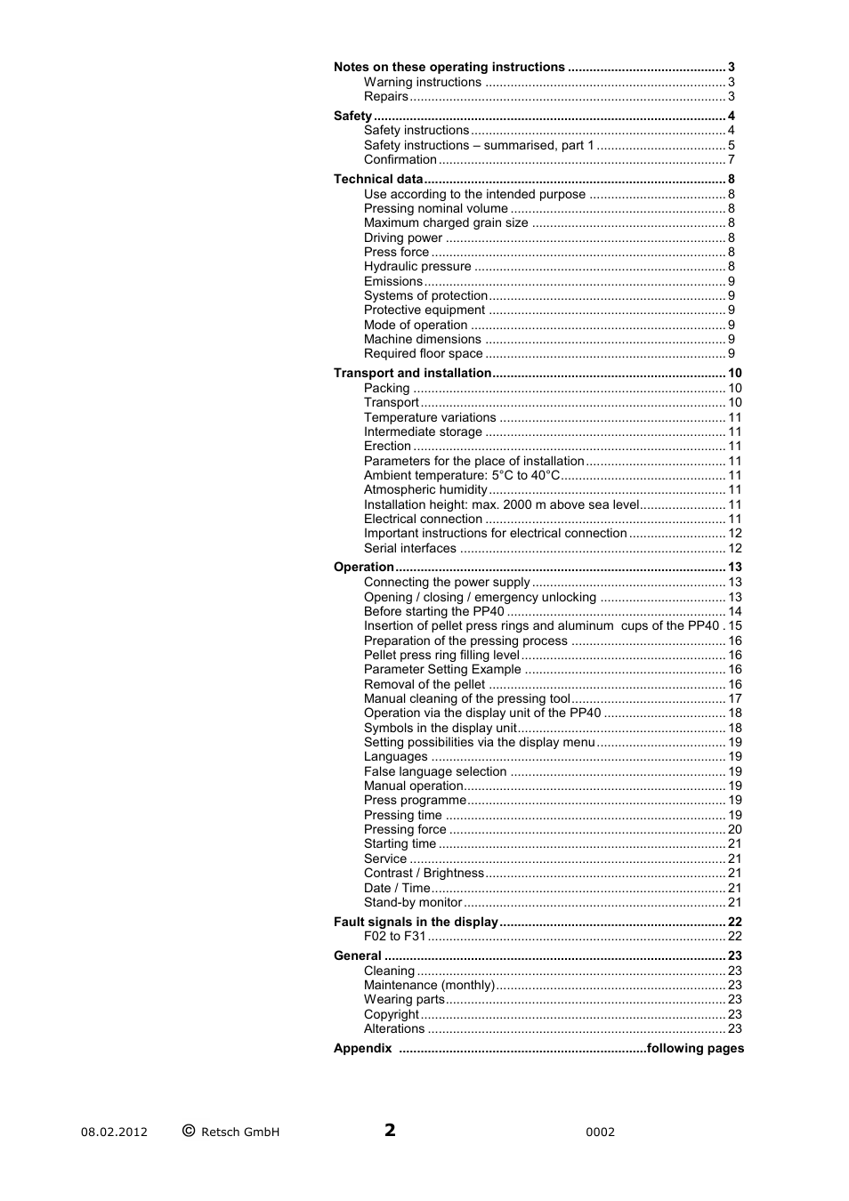 Retsch PP 40 User Manual | Page 2 / 28