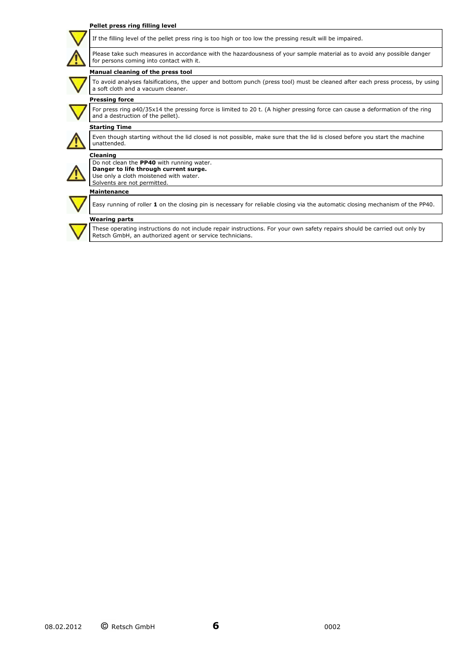 Retsch PP 40 User Manual | Page 6 / 28