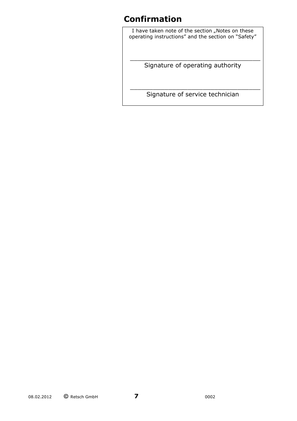 Confirmation | Retsch PP 40 User Manual | Page 7 / 28