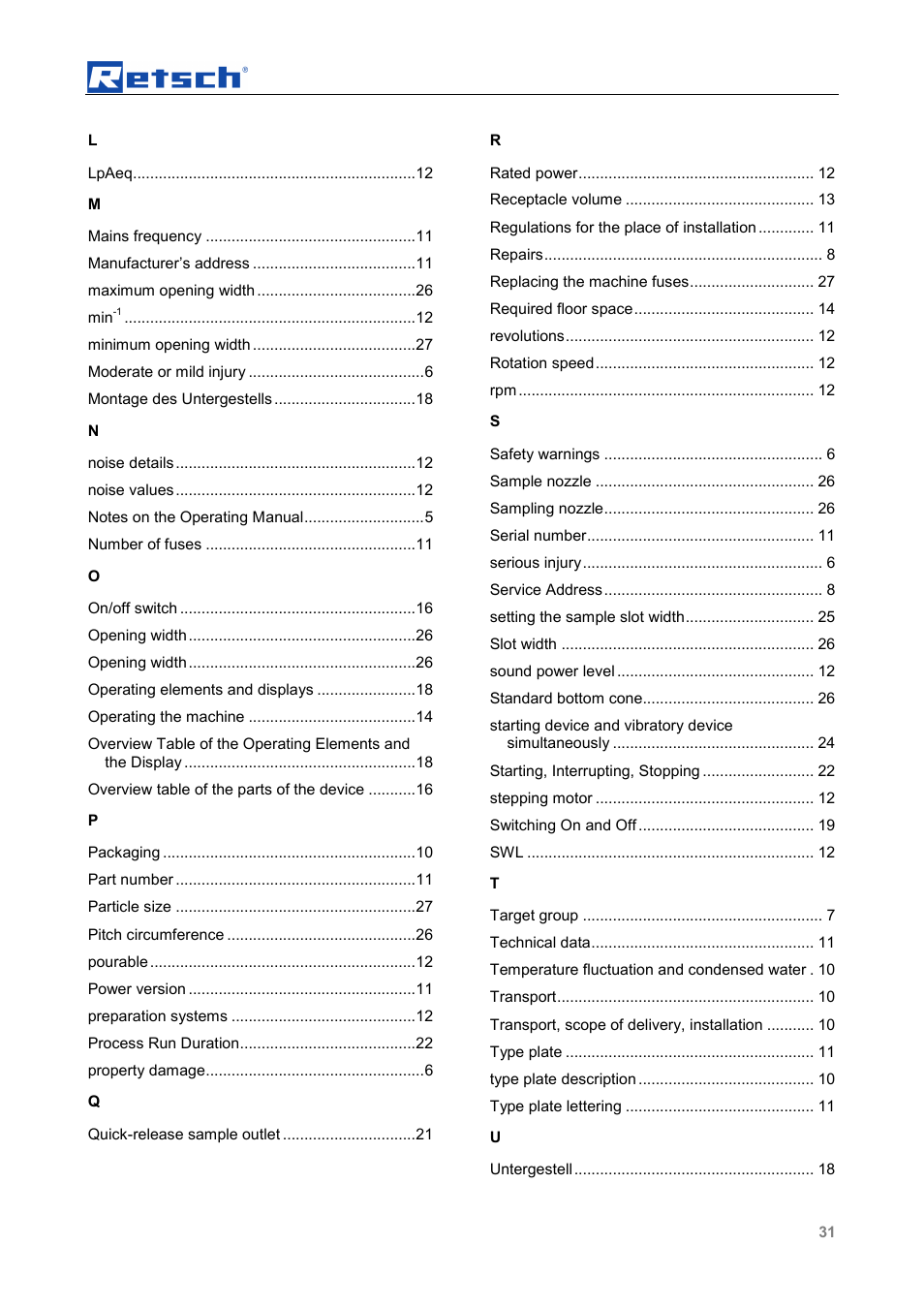 Retsch PT 200 User Manual | Page 31 / 36