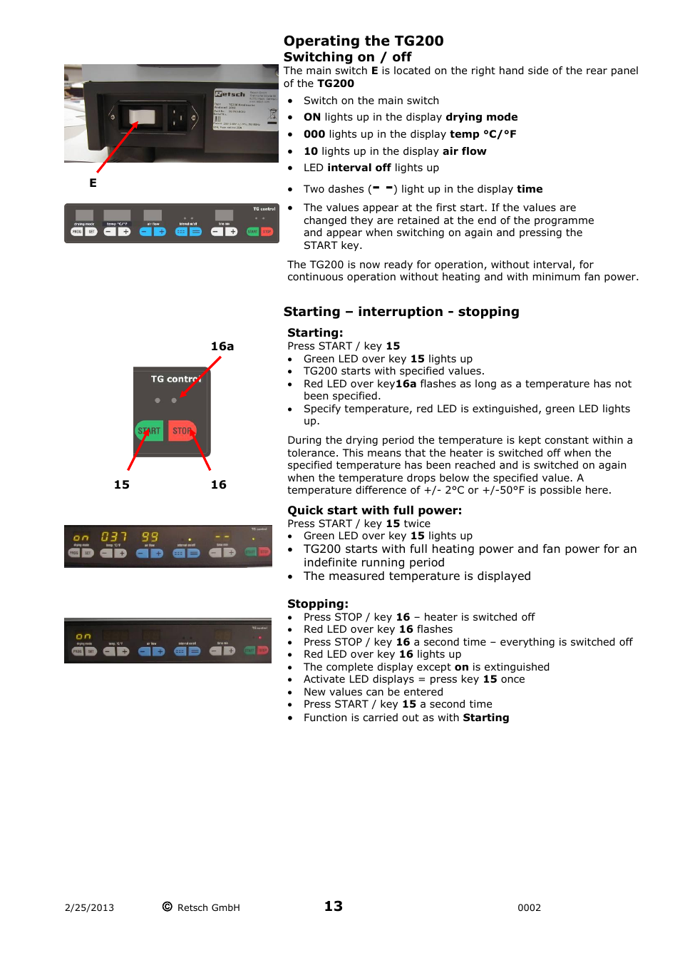 Operating the tg200 | Retsch TG 200 User Manual | Page 13 / 28