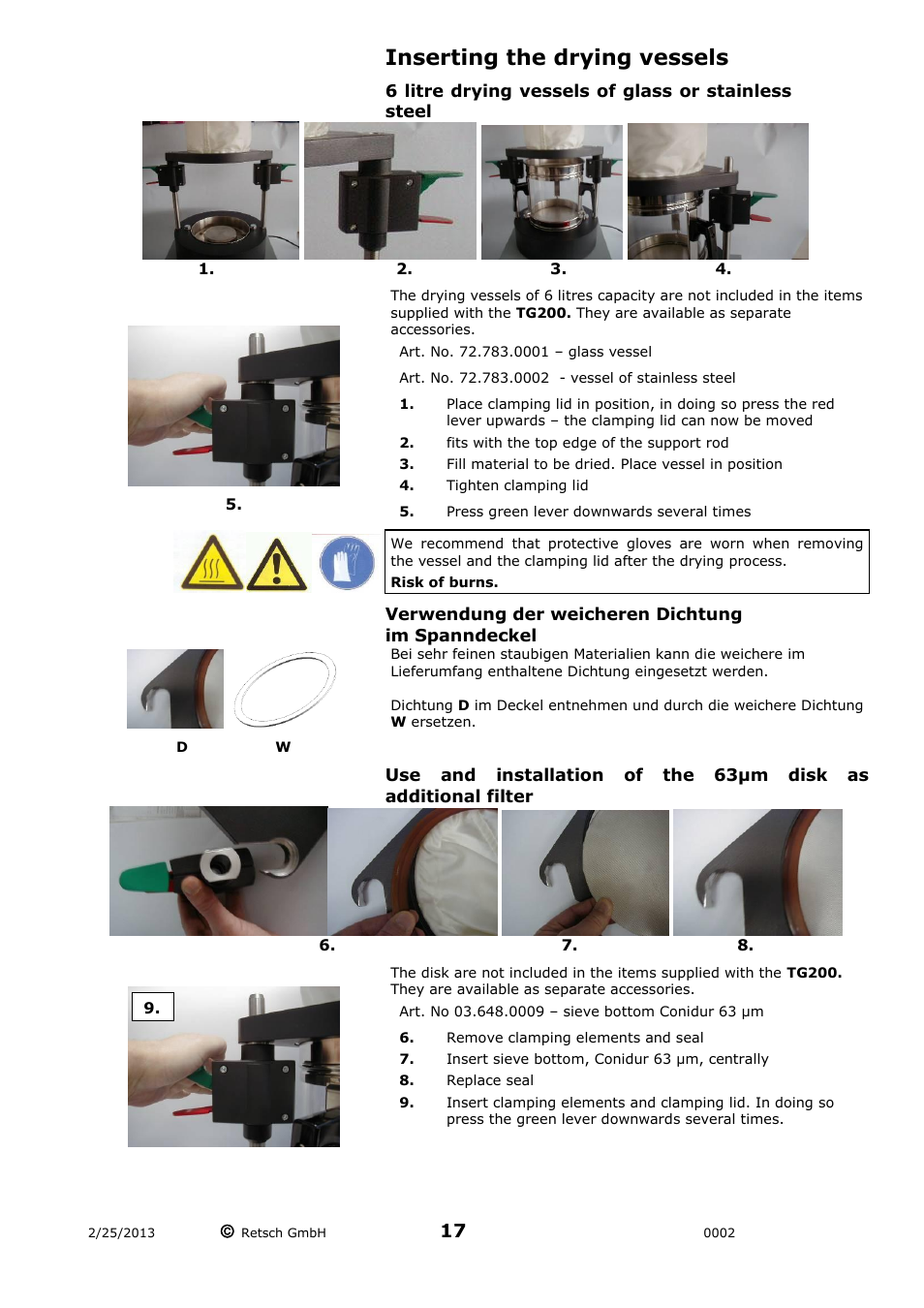 Inserting the drying vessels | Retsch TG 200 User Manual | Page 17 / 28