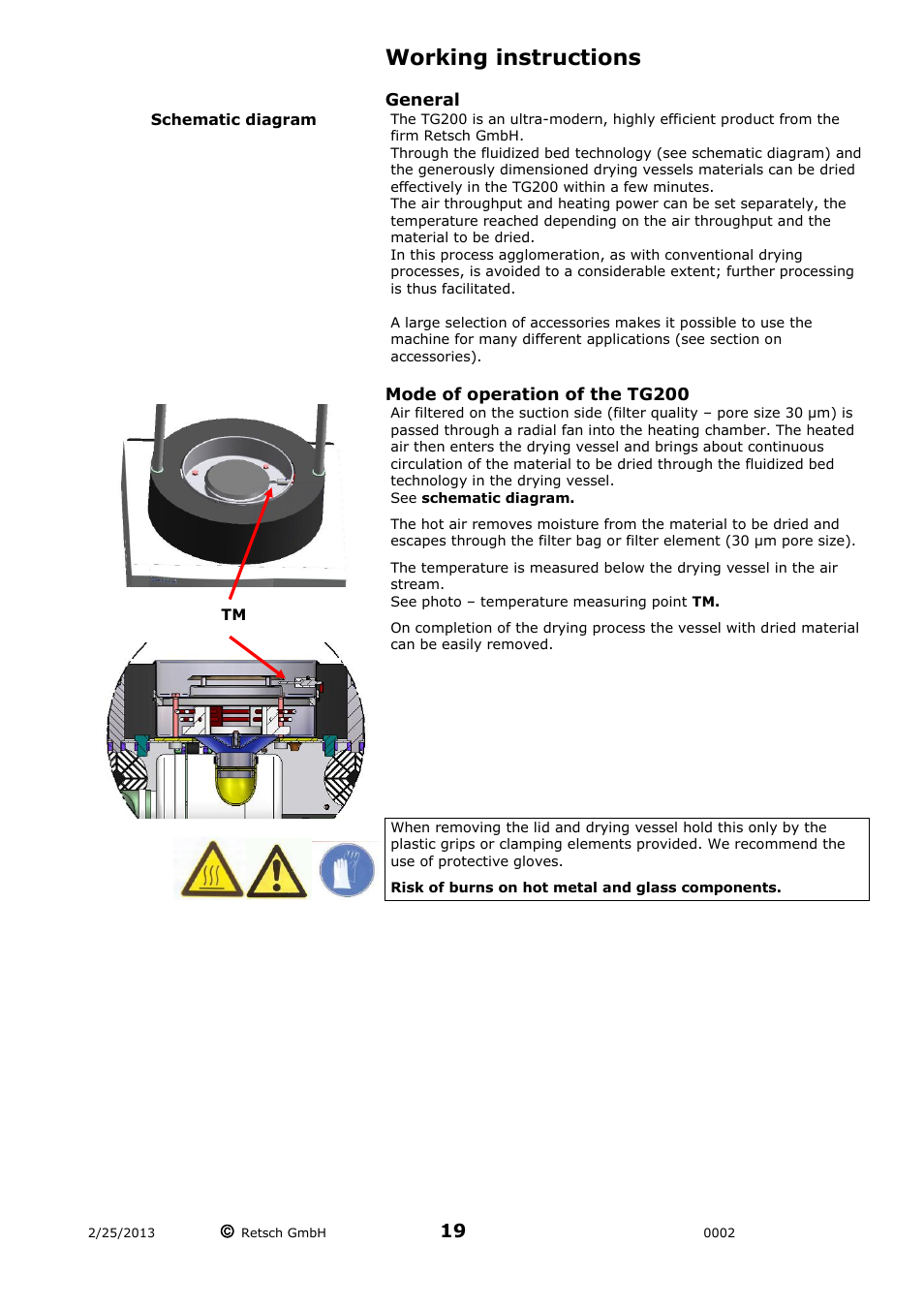 Working instructions, General mode of operation of the tg200 | Retsch TG 200 User Manual | Page 19 / 28