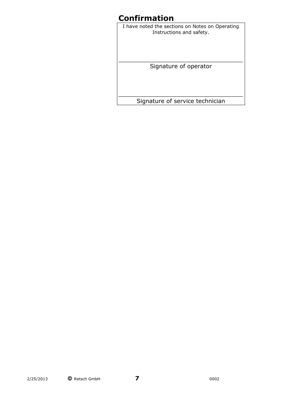 Confirmation | Retsch TG 200 User Manual | Page 7 / 28