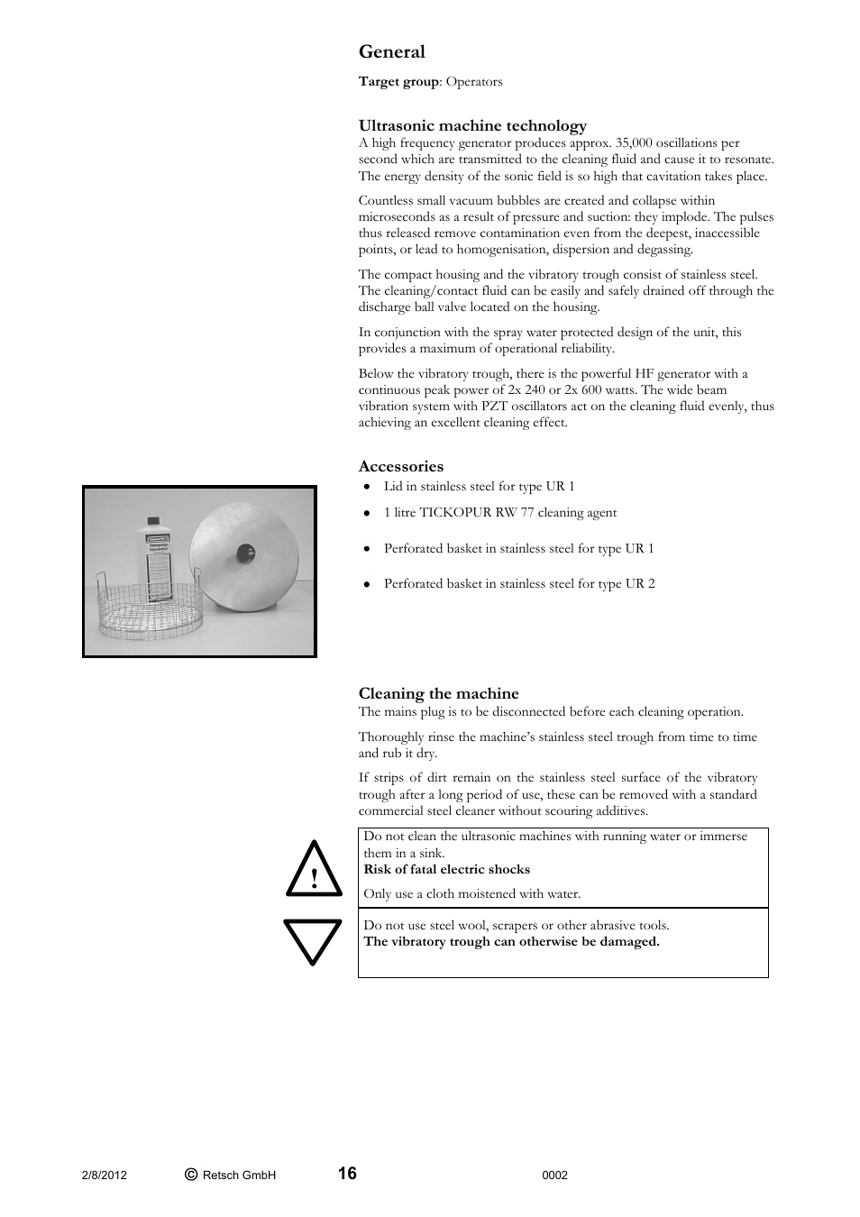 General | Retsch UR 2 User Manual | Page 16 / 24