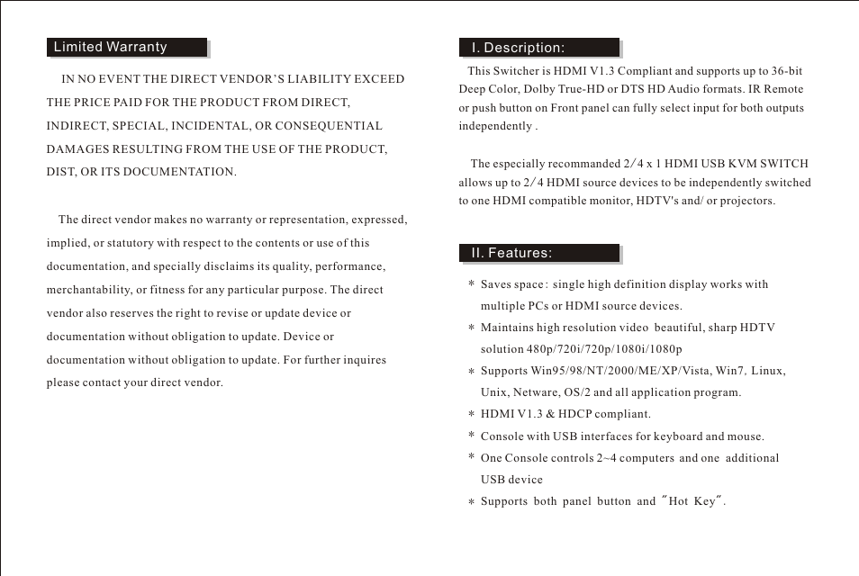 页面 3 | RF-Link HUK-1020 HDMI USB KVM Switch User Manual | Page 3 / 6
