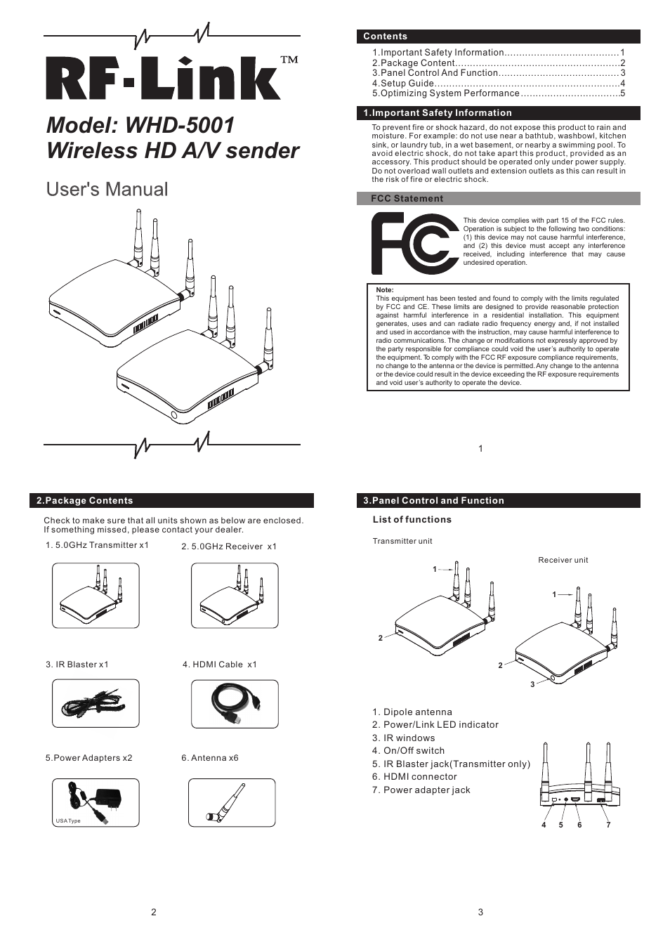 RF-Link WHD-5001 Wireless HD A/V sender User Manual | 2 pages