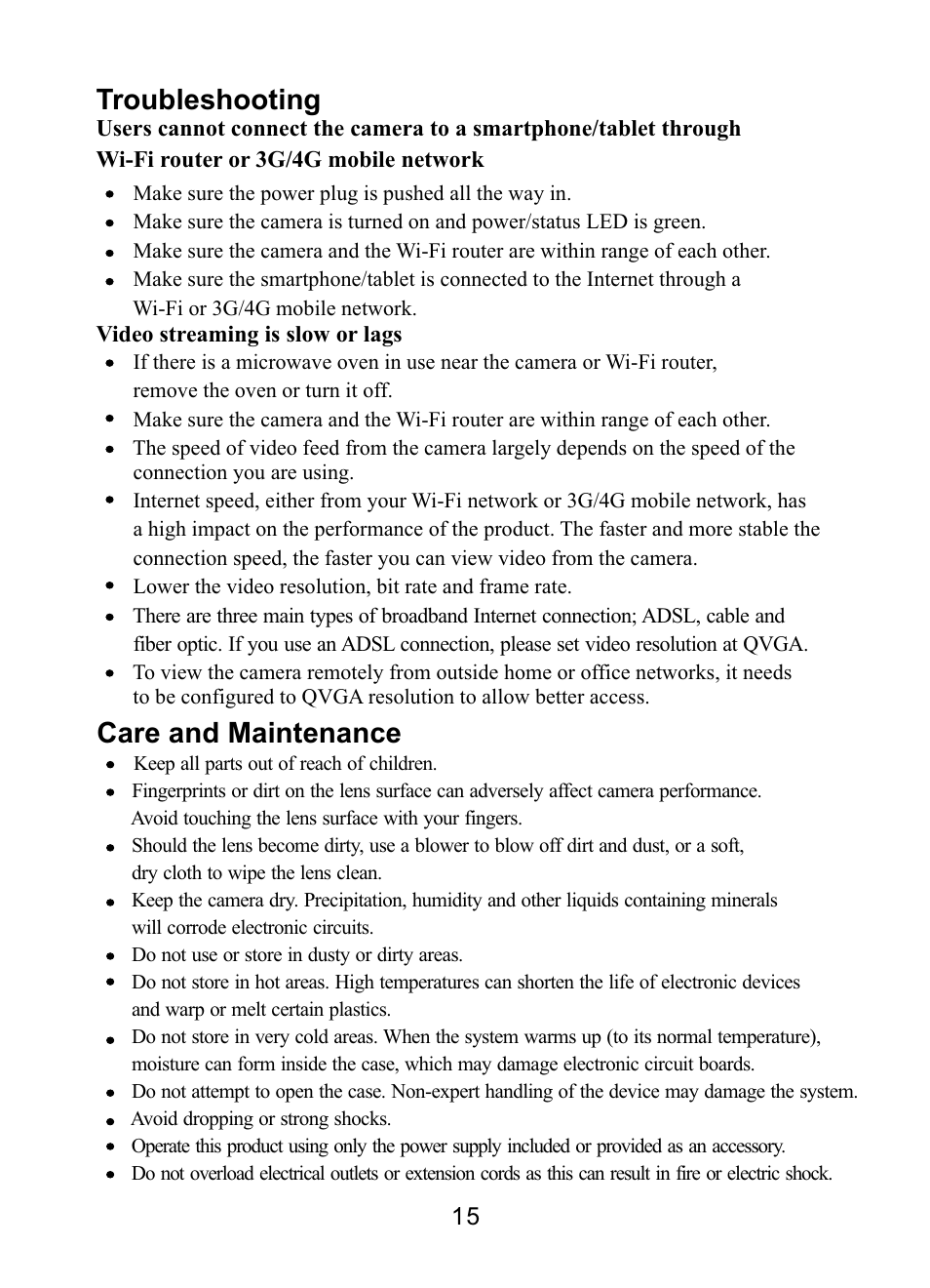 Troubleshooting, Care and maintenance | RF-Link VMI-1201 User Manual | Page 16 / 20