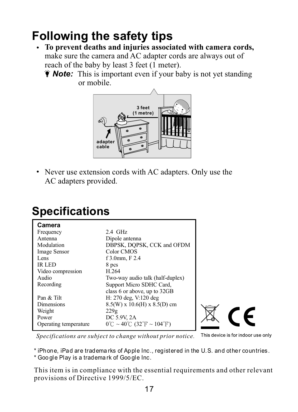 Following the safety tips, Specifications | RF-Link VMI-1201 User Manual | Page 18 / 20