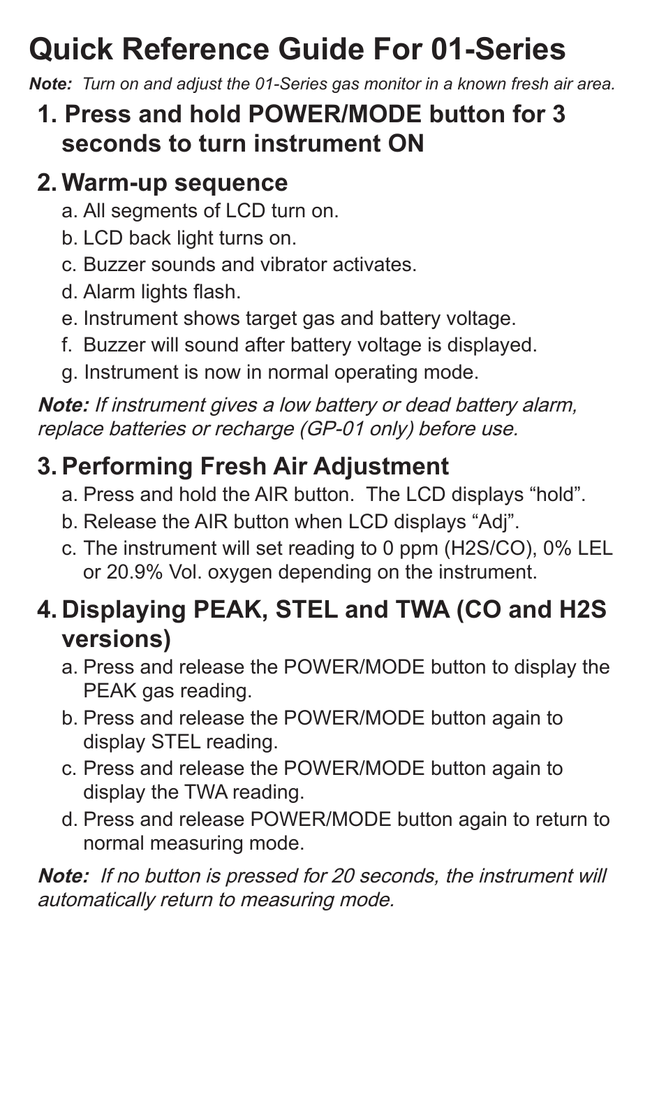 RKI Instruments 01 Series Quik Start User Manual | 2 pages