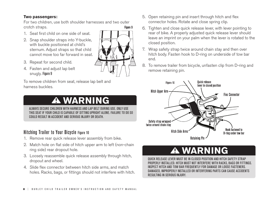 Warning, Hitching trailer to your bicycle | Burley LE Tiger d'lite User Manual | Page 8 / 12