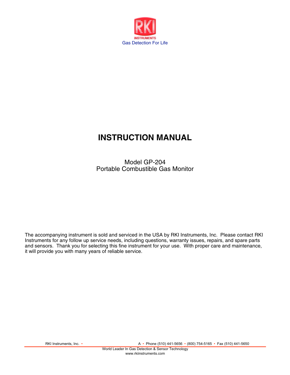 RKI Instruments GP-204 User Manual | 7 pages