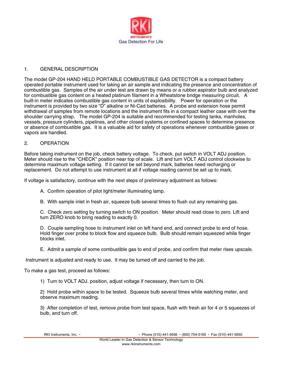 RKI Instruments GP-204 User Manual | Page 2 / 7